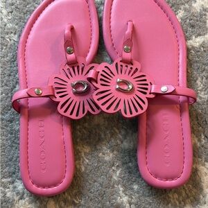 Coach Hot Pink Floral Cutout Leather Thong Sandals